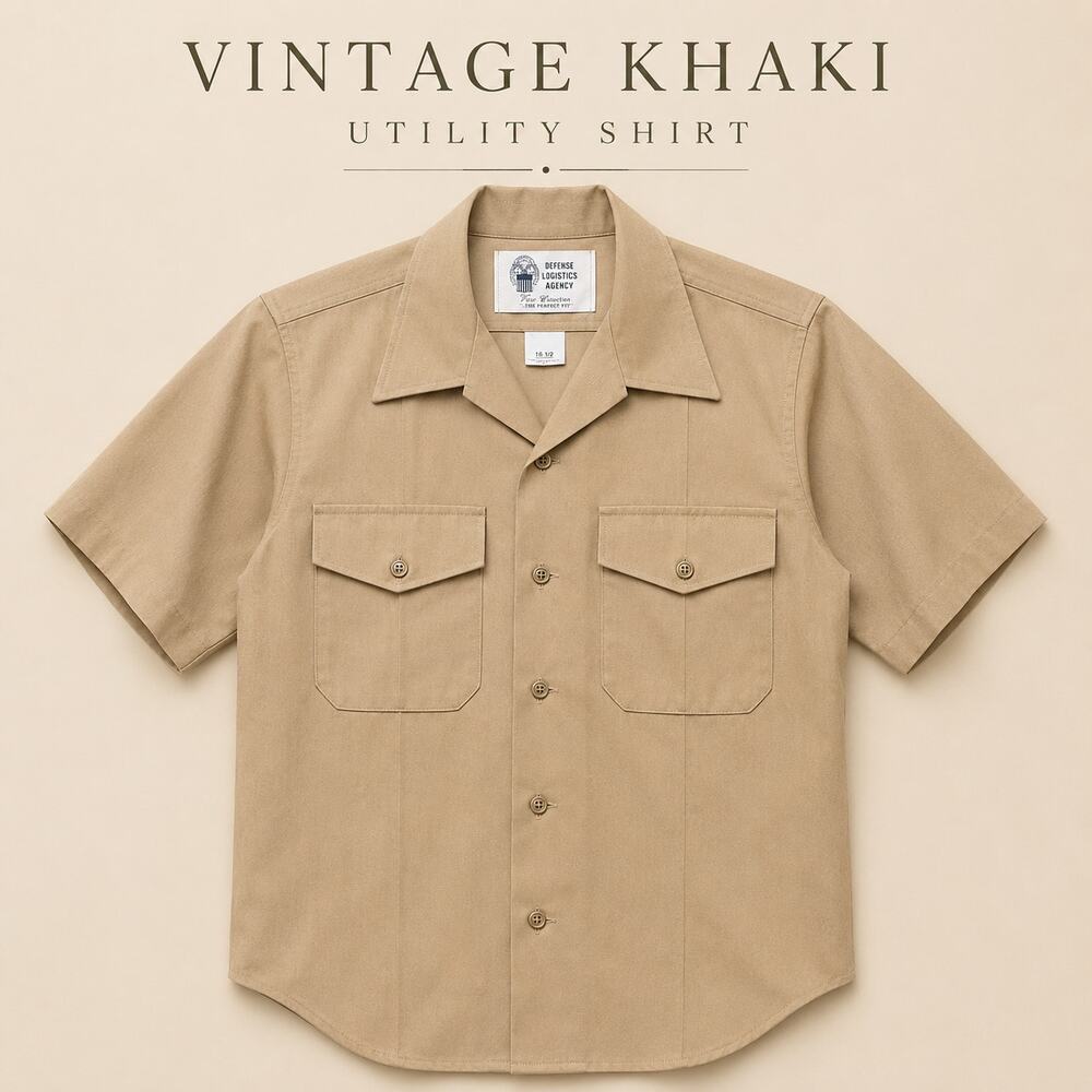 Vintage Defense Logistics Agency Khaki Military Shirt Men’s 16 1/2 Short Sleeve